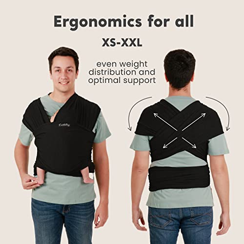 Image of Cuddlebug Baby Wrap Carrier for Newborn (7-35 lbs) - Soft Stretchy, Breathable Infant Baby Carrier Wrap - Hip Healthy Baby Sling Wrap for Hands Free Baby Wearing, Cotton Blend (Black)