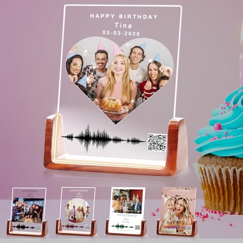 Personalized Sound Wave Artwork, Soundwave Art Custom Gifts, Acrylic Photo Plaque with QR Code, Customized Picture Frame for Boyfriend Girlfriend Couple Wife Women on Anniversary Birthday