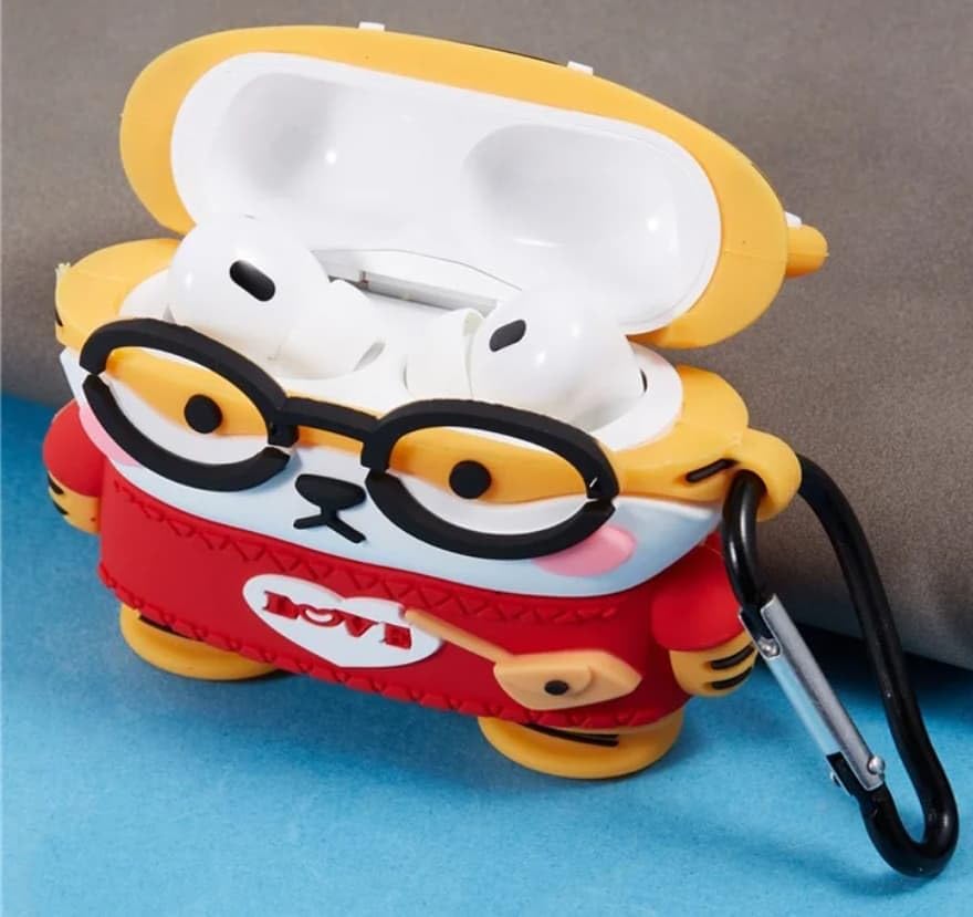 Image of Techmount Compatible with Airpods Pro GEN-2 (2022) Case Cover Silicone Cartoon Character 3D Cover Wtih 360 Protection Airpods Pro 2 Cover Case (NOT for Any Other AIRPODS) (Cute Tiger)