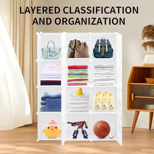 Image of Little Olive Plastic Wardrobe with Growth Chart | Modular Cartoon Giraffe Storage Cabinet for Kids Room | Spacious Multi Cube Organizer for Toys and Clothes | Matte White Nursery Furniture