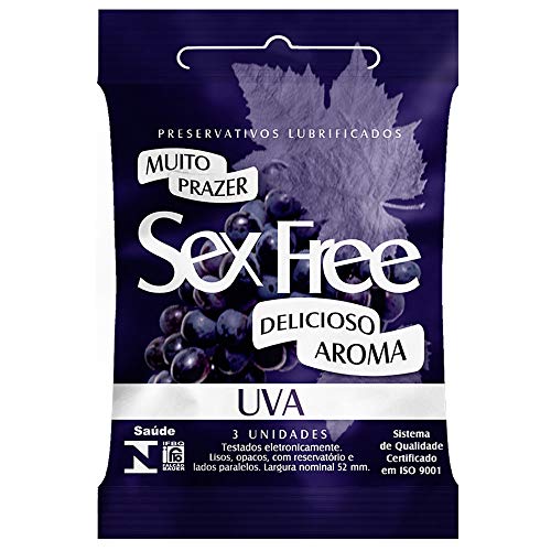 Preservativo Lubrificado Sex Free Uva Com 3 unidades