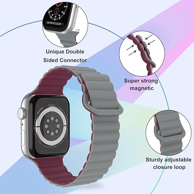 Image of Silicone Magnetic Band Compatible with Apple Watch 38mm 40mm 41mm 42mm 44mm 45mm 46mm 49mm Replacement Strap for iWatch Series 10 9 8 7 6 5 4 3 2 1 SE Ultra (Watch Not Included)
