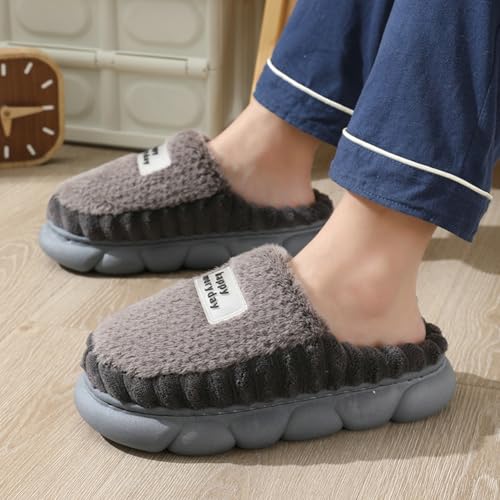 Womens Men Fuzzy Memory Foam Slippers Solid Fluffy Closed Toe Warm Winter Slippers Fur Cozy Platform Slide Slippers Comfy Soft Non-Slip House Shoes Indoor Outdoor2