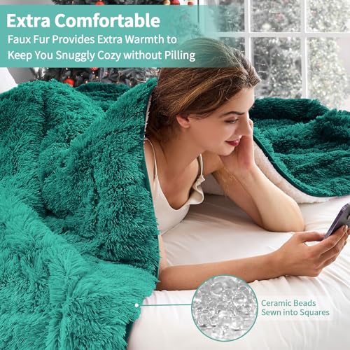 Image of yescool Weighted Blanket for Adults (15 lbs, 60 inch x 80 inch, Kelly Green) Heavy Blanket for Sleeping Perfect for 140-160 lbs, Queen Size Faux Fur Blanket with Premium Glass Bead, Machine Washable