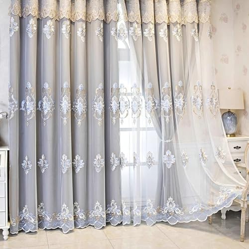 Rideau de style européen double couche uni et fleurs brodé luxe