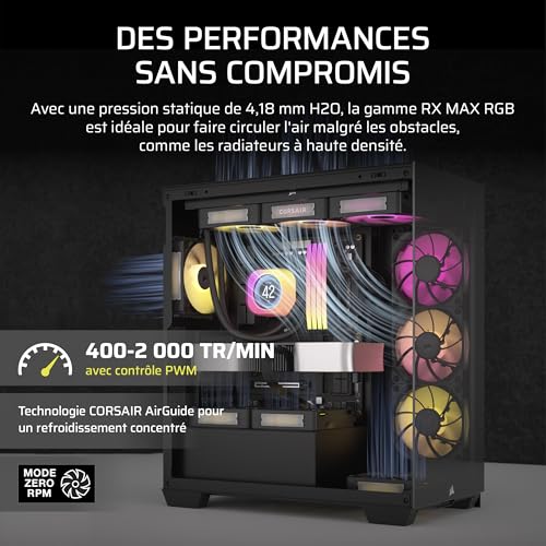 CORSAIR iCUE Link RX120 Max RGB 120mm PWM Ventilateur Épais – Pression Statique Élevée – Palier à Dôme Magnétique – Ventilateur Unique – Noir