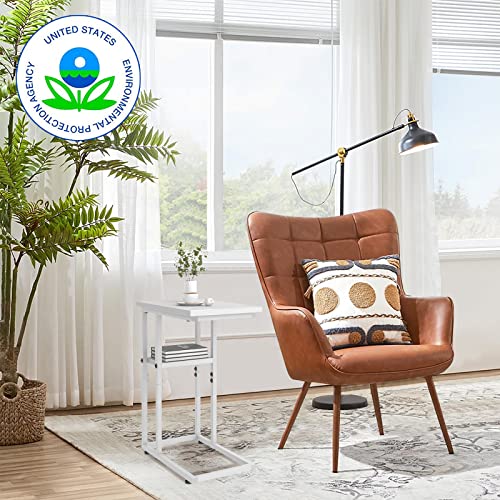  C Shaped End Table, 2-Tier Sturdy C Table With Storage Narrow Side Table For Living Room Bedroom With Metal Frame, Industrial Small Bedside Table Sofa Couch Table For Small Space, White #TOP3