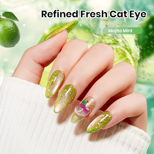 Image of Beetles Green Cat Eye Gel Nail Polish - 9ML Mojito Mint Glitter Green Cat Eye Summer Gel Polish with Magnetic Shimmer Soak Off UV DIY Manicure Gift for Women