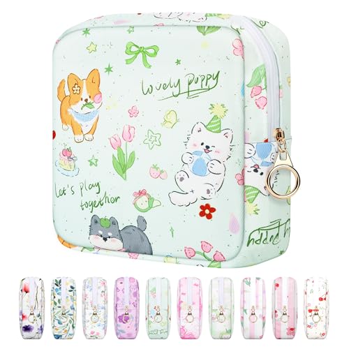 Image of Likesing 5.1'' Sanitary Napkin Storage Bag, Canvas Period Pouches for Teen Girls Women, Period Bag Tampon Holder for Purse Feminine Menstrual Sanitary Pad Pouch(Green H9238)