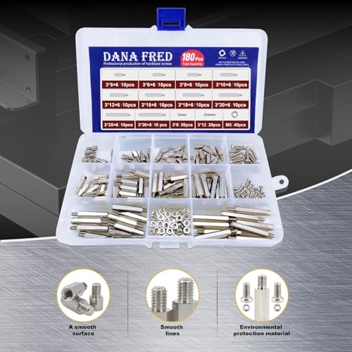 image for DANA FRED M3 Hex Carbon Steel Standoff,180 Pcs M3 Male Female Metric T