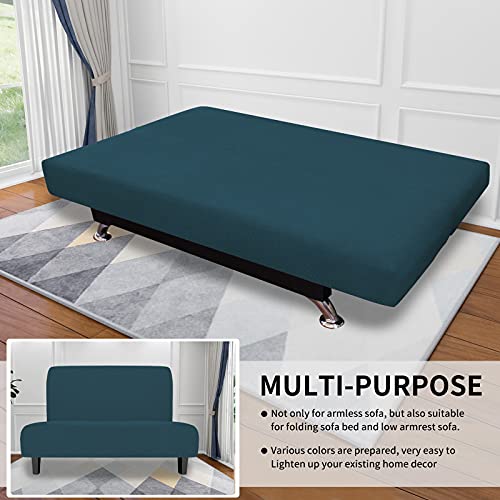 Image of Easy-Going Stretch Medium Futon Slipcover Armless Futon Cover Deep Teal