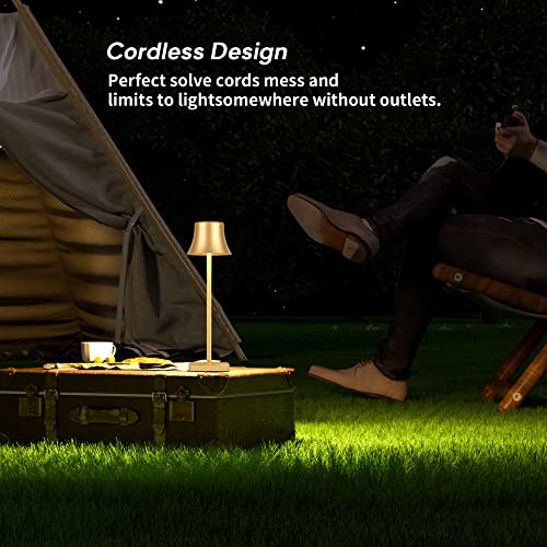 Sikevht Cordless Table Lamp,Rechargeable Led Cordless Desk Lamp,5000Mah Battery Operated Portable Table Light, 3 Color Stepless Dimming，For Restaurant/Indoor/Outdoor- Gold #TOP2