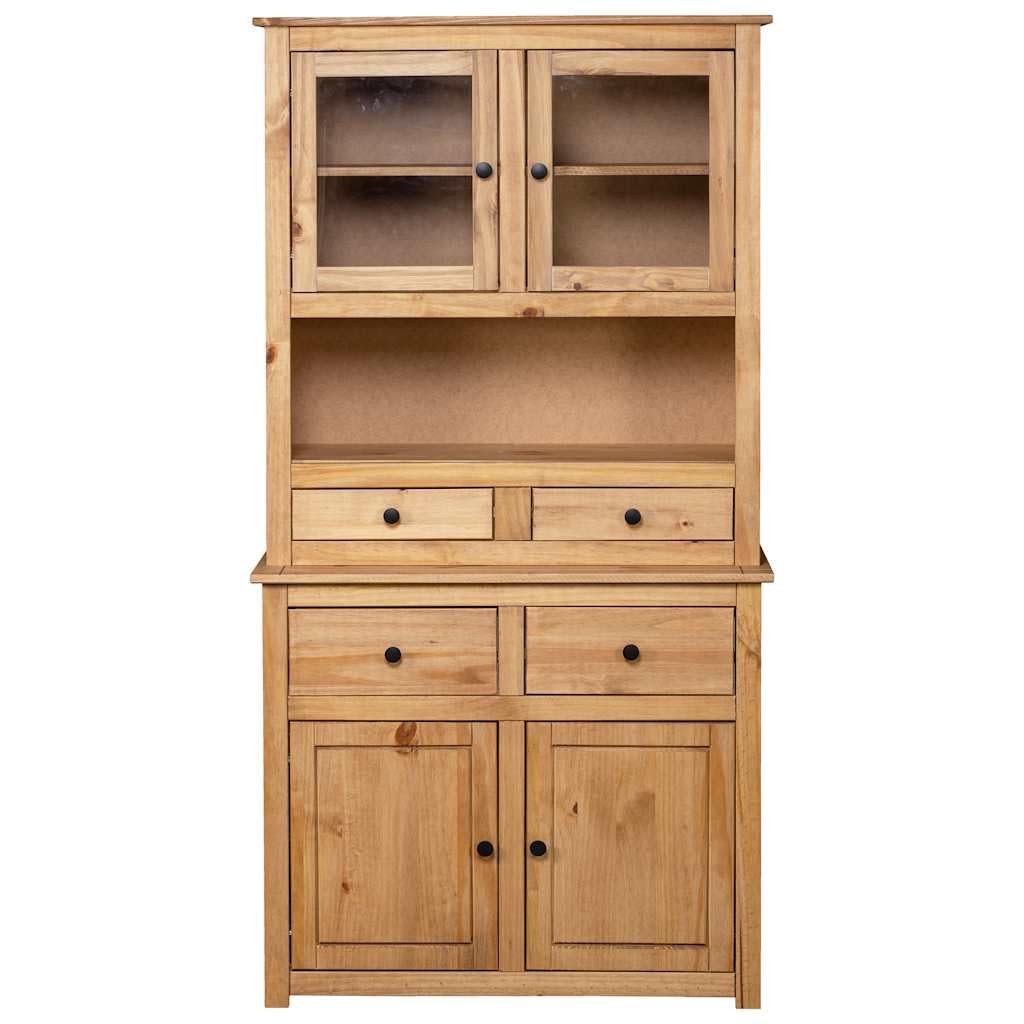 Armadietto alto di alta qualità, 93 x 40,5 x 180 cm, in legno di pino massiccio, con cassetti, ante in vetro, per soggiorno, corridoio, cucina e ufficio, rustico, con vano portaoggetti