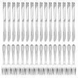 Steakbesteck SetZ,32 Stück Edelstahl Messer Und Gabel Set,Silber Besteck Steakmesser,Gabel Und Messer Set Für Pizza,Steak,Spülmaschinenfest,Hochglanzpoliert,16Tafelmesser (21cm)+16Tafelgabeln(17cm)