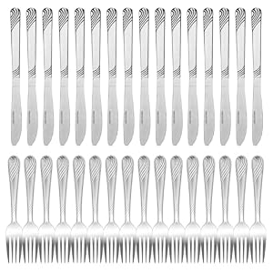 Steakbesteck SetZ,32 Stück Edelstahl Messer Und Gabel Set,Silber Besteck Steakmesser,Gabel Und Messer Set Für Pizza,Steak,Spülmaschinenfe... (21cm)+16Tafelgabeln(17cm)
