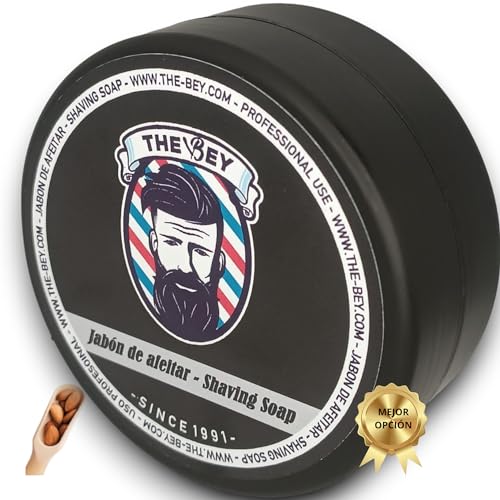 The Bey Jabón de Afeitar para Brocha con ingredientes de origen Natural, Aceite de Almendras. 100 ml - Afeitado clásico con Brocha- Calidad Profesional.