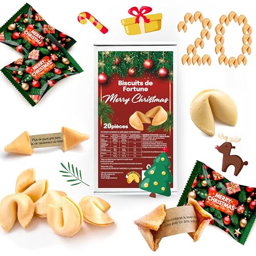 D&D Fun Cookies Set de biscuits de fortune de Noël, 20 pièces | Excellent cadeau pour les invités | Biscuits de fortune pour les fêtes | Emballage individuel | Biscuits de fortune chinois (S)