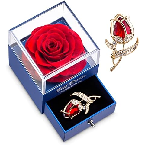 SINJYUN Forever Roses Jewelry Gift Box,Handmade Preserved Rose Gift Box,Eternal Rose Gifts for Her/Mum/Wife on Valentine's Day Mother's Day Cover