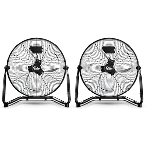 Simple Deluxe 18 Inch 3-Speed High Velocity Heavy Duty Metal Industrial Floor Fan for Warehouse, Workshop, Factory and Basement, Black, 2 Pack Cover