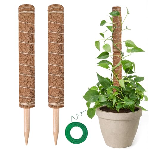 2 Stück 40CM Moosstab Monstera, Garden Sage Verlängerba Monstera Rankhilfe für Pflanzen, Kokos Pflanzenstab Monstera Moss Pole für Garten Kletterpflanzen Zimmerpflanzen
