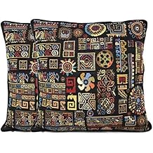 DaDa Bedding Bohemian Tapestry Decorative Throw Pillows 2-Piece Ethnic Ornament Geometric Solid Black - Woven Unique Textile Pattern Design Cushion Covers with Inserts- 16" x 16"