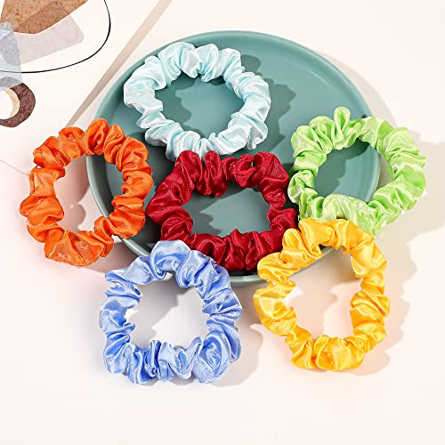 Image of Satin Silk Hair Ties Small Mini Scrunchy for Women Cute Soft No Slip Ponytail Holders 12 Pcs Mini Bulk Scrunchies Elastic Hair Bands for Thick Curly Hair Pony Tails Hair Ties