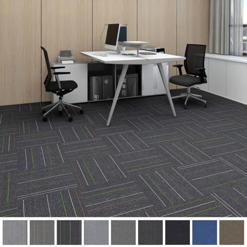 オフィスカーペット タイルカーペット 大判【50×50cm 80枚】約12畳 事務所カーペット 滑り止め 床保護マット 防音 保温 PVCフロアタイル 床暖房対応 原状回復 床 カーペット 洗える カット可能 高齢者/お子供/ペット滑り止め対策 賃貸 家庭