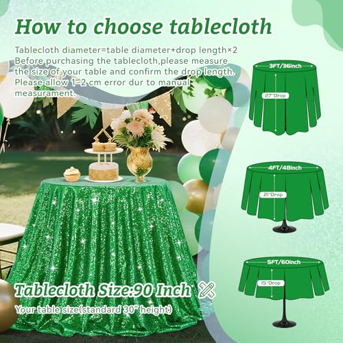 Image of B-COOL Round Tablecloth Sequin Draping Decorations: 90 Inch Tablecloths Sequin Overlay Green Shimmer Fabric for Birthday Dinner Parties Christmas