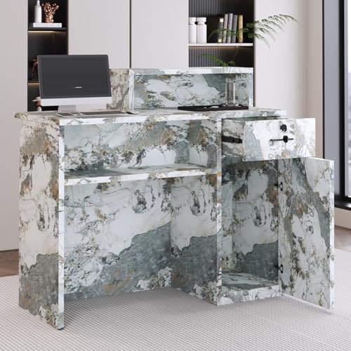 Heliosrider Empfangstheke & Empfangstresen – Theke mit offenen Ablagen, Rezeptionstheke aus Holzwerkstoff für Friseursalon, Beauty Studio, Laden, Supermarkt, Kasse(with Drawer A)