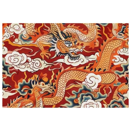 Set de table dragon chinois rouge lavable et isolant contre les taches de cuisine - 2