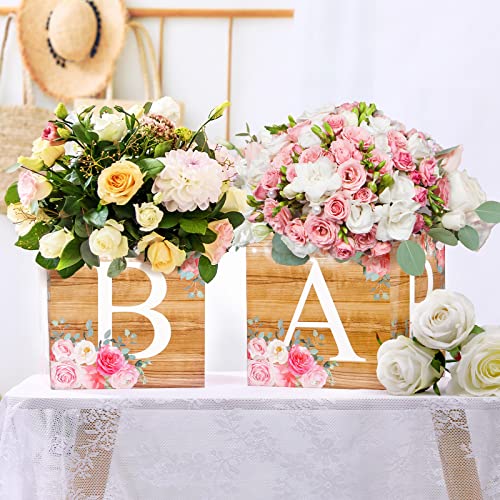 Image of Bucherry 6 Pcs Baby Shower Centerpiece Boxes with 'baby' Letters Flower Boxes Tables Decoration for Girl Baby Shower, Birthday, Gender Reveal Party Favors(Wooden Color,Rustic Floral)