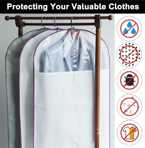 3 Pack Garment Bags, Travel Suit Bags for men Nonwoven Breathable Garment Covers for Closet Storage Dustproof hanging clothes bags for Coat, Dress, Shirt, Jacket(Size:110×60cm,Color:Beige)2