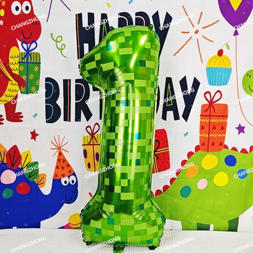 Image of 40 inch giant Green pixel miner game number 7 balloon | Large mining theme foil balloon 0-9 for pixel game parties children's birthdays party anniversary baby shower decoration