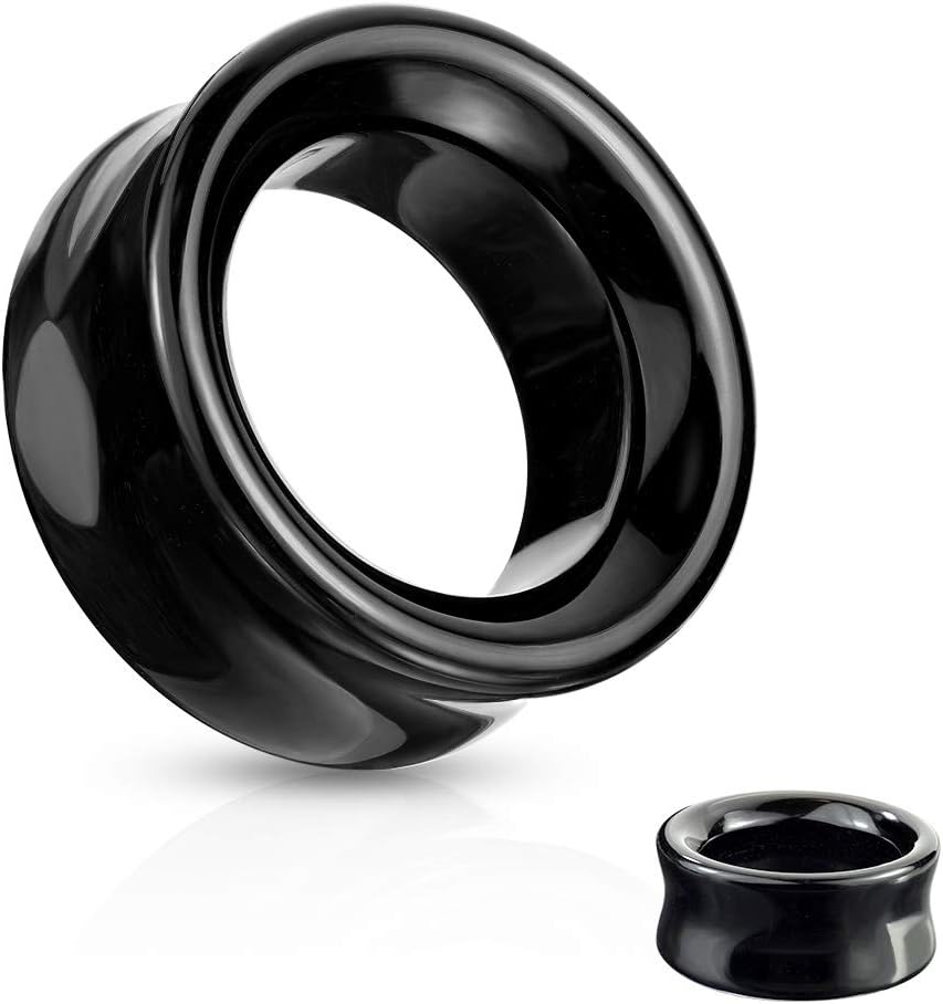 soscene Ear gauges ear plugs Black Obsidian Hollow Tunnels Organic Stone Double Saddle Ear Plugs
