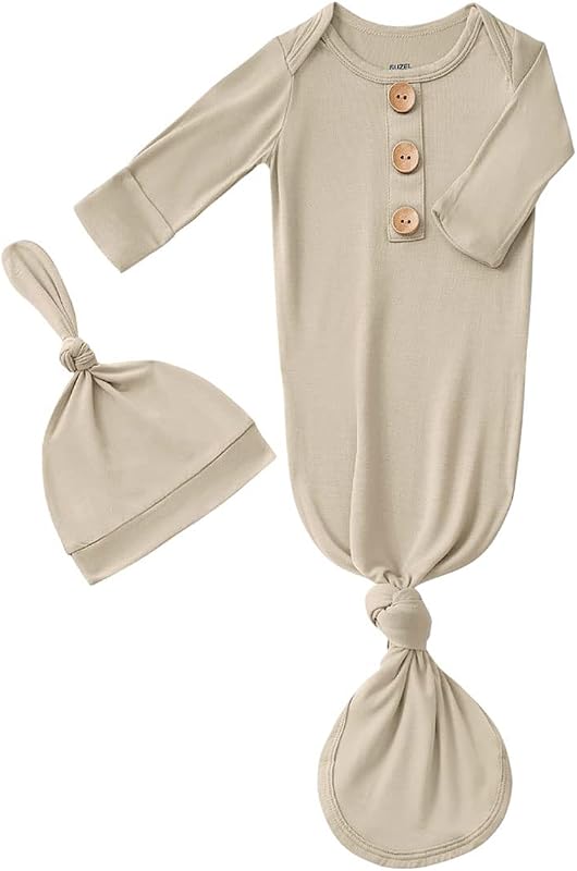 Conjunto SUZEL para bebê com camisola de bambu, gorro e luvas dobráveis