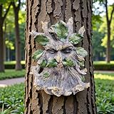 KARSTSYLVA Whimsical Tree Face Garden Decoration ，Tree Faces Decor Outdoor Wallmounted Statue Art with Leaf Features, Outdoor Decor Garden Accessory (Home Decor)