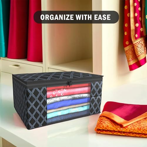 Image of Kuber Industries (Pack of 12) Saree Covers | Non-Woven Saree Bags (9 Inch) Clothes Bag for Women | Foldable Storage Bag for Almirah (Check Print) Sari Cover Bags | Cream & Black
