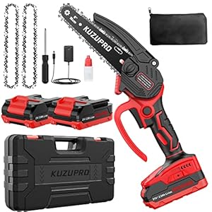 KUZUPRO Mini Chainsaw 6 Inch, Cordless Chainsaw Brushless with 2 Batteries 2.0Ah, 2 Chains, 10m/s Chain Speed Electric…