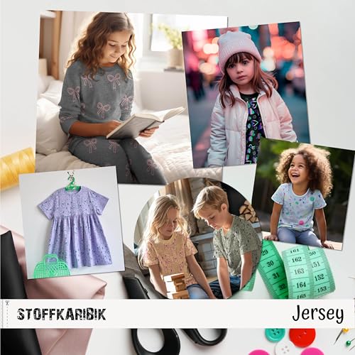 VmG-Store Juego de tela de jersey, diseño a juego + Uni de 0,5 m x 1,5 m, 95 % algodón, 5 % elastano, Tex Standard 100 (flores y rosas)