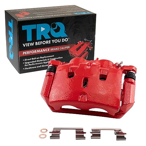 Image of TRQ Front Left Brake Caliper w /Bracket Performance Red Drivers Side