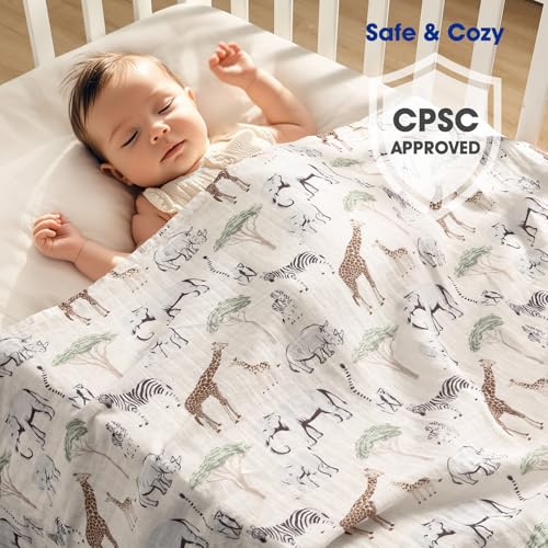 Image of david's kids 4 Pack Baby Muslin Swaddle Blankets, 100% Cotton and Ultra Soft Breathable Receiving Blanket Wrap for Boys Girls, New Born Essentials, Large 47 x 47 inches, Animals