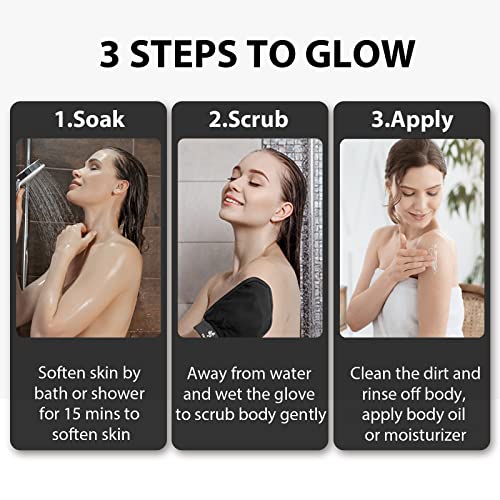 Yiclick Koreanische Peeling-Handschuhe, Peelinghandschuh für Bad - Peeling Handschuh Körperpeeling - abgestorbene Haut Entferner für Damen und Herren - exfoliating glove, peeling, body scrub (Black)