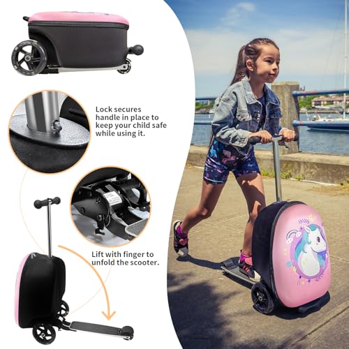 ALVOD 2-in-1 Scooter Suitcase, Foldable & Lightweight Scooter Luggage for Kids with LED Light Wheel4