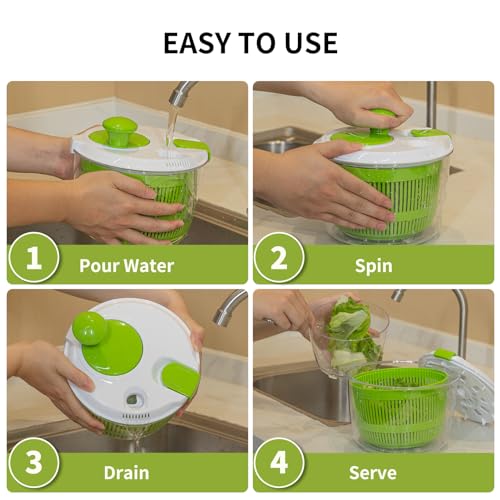 Compact Salad Spinner with Washing Basket and Serving Bowl - Image 4
