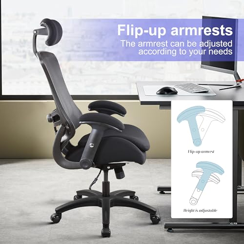 Image of BOLISS Ergonomic Tall Office Chair with Double-Layer Seat Cushion, Desk Chair Adjustable Headrest, Adjustable Lumbar Support, Height Adjustable Flip-Up Arms