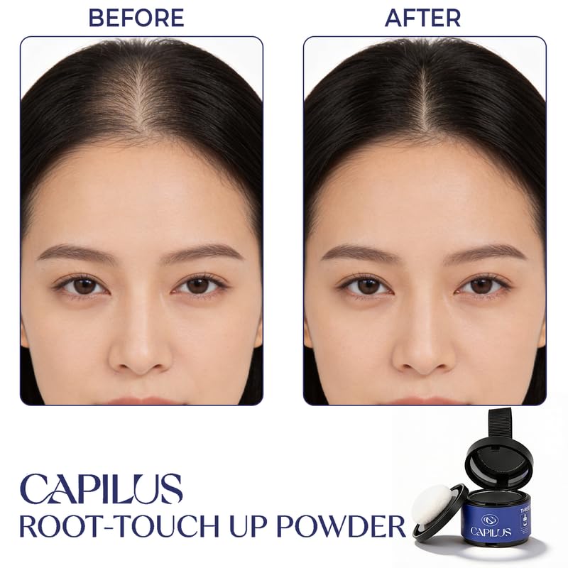 Image of CAPILUS Hair Root Touch Up Powder 4gm for Grey Coverage, Hairline & Bald Spot Concealer, Hair Filler & Hair Shadow Powder for Thinning Hair, Scalp Cover for Women & Men, Natural Brown