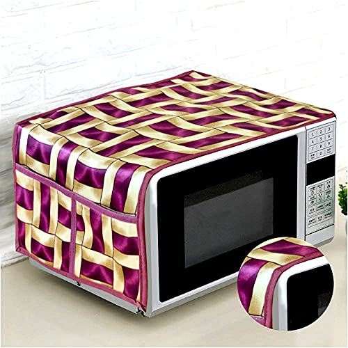 Image of KANUSHI Industries Microwave /Oven Top Cover with 4 Utility Pockets (VAR1-MICRO-PURPLE-GOLDEN-LINE-01)