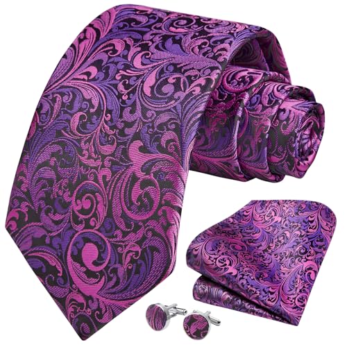 Image of HISDERN Ties for Men Paisley Floral Mens Ties and Pocket Square Cufflinks Set Classic Business Necktie Handkerchief