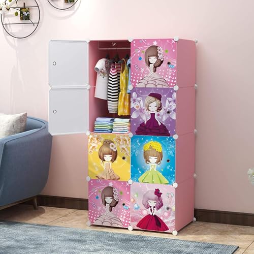 Image of 8 Door Plastic Soft Sheet Wardrobe for Kids, Baby Almirah for Clothes, Baby Storage Organizer, Cupboard for Clothes, Kids Wardrobe for Clothes /Toys /Books (Pink-Princess,8-Door)