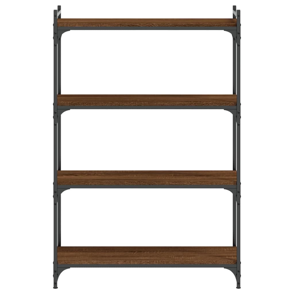 Librería 80 x 30 x 120 cm, aspecto de roble marrón con marco de metal y 4 niveles, estantería de pie para salón, pasillo, dormitorio, diseño moderno para decoración de libros